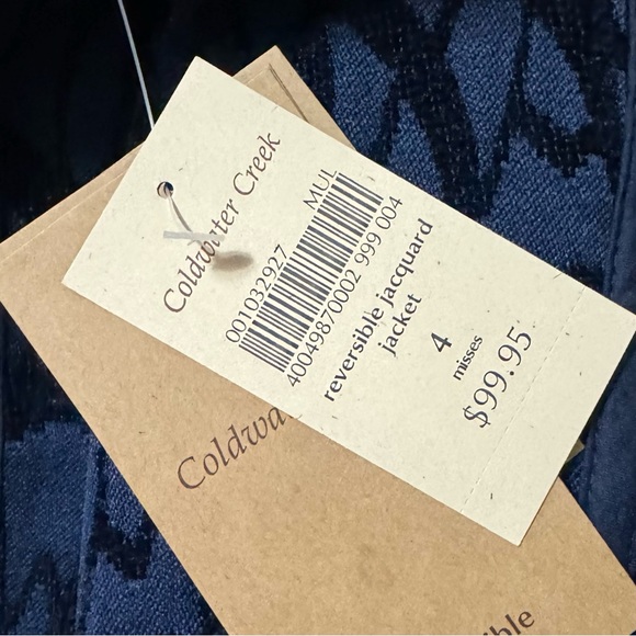 NWT Coldwater Creek Reversible Jacquard Jacket Navy Blue Multicolor Size 4 - Picture 7 of 7